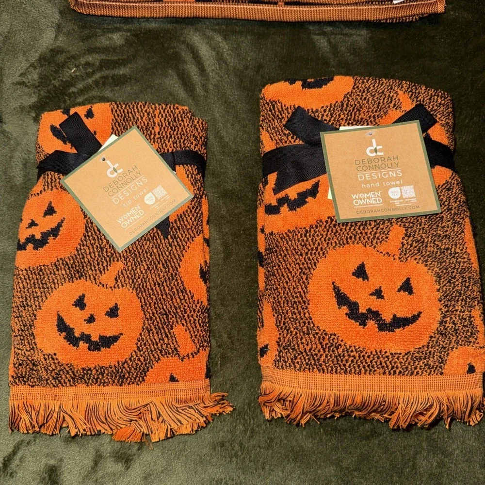 Deborah‎ Connolly Halloween Pumpkin Bath & Hand Towel Set 3pc